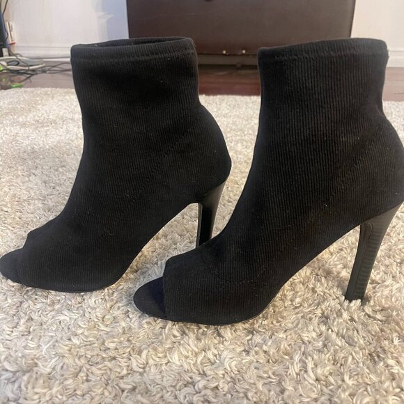 Carlos by Carlos Santana Shoes - Carlos Black Ribbed Peep Toe Sock Booties Size 9